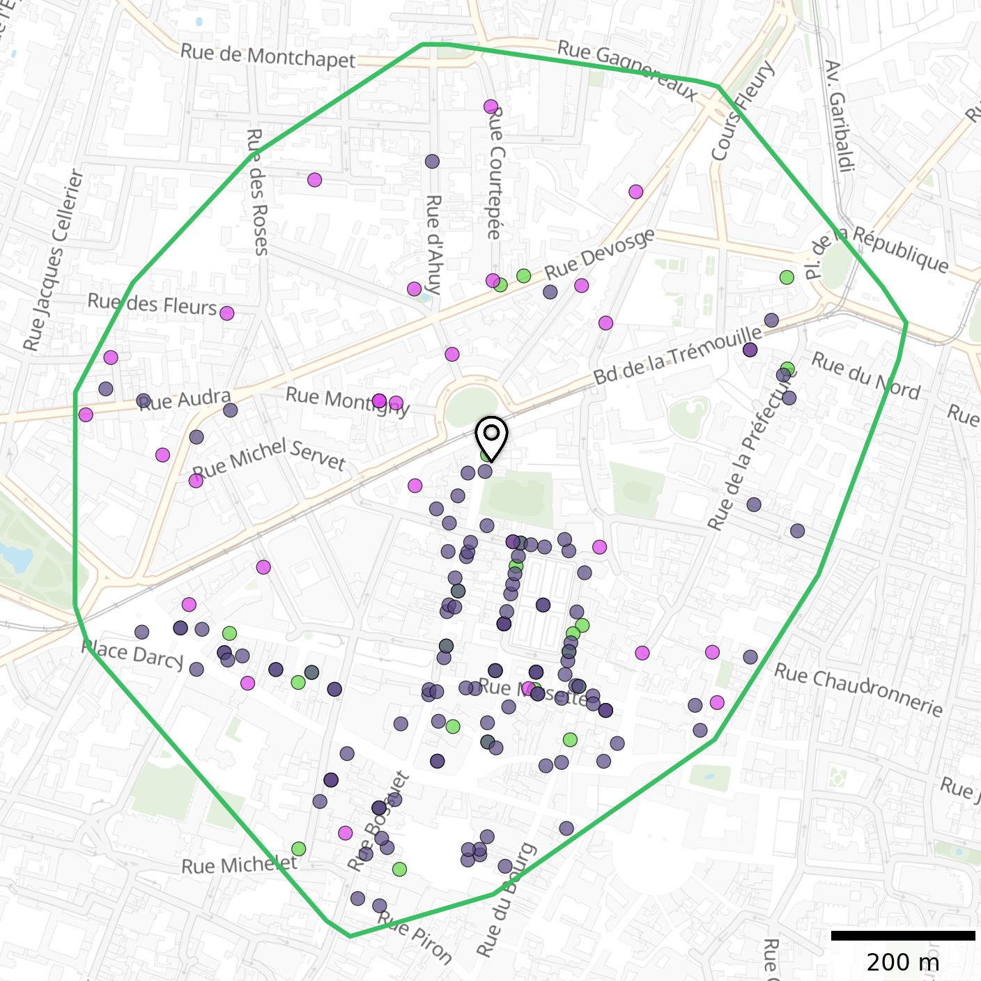 Carte des attracteurs de flux en soirée
