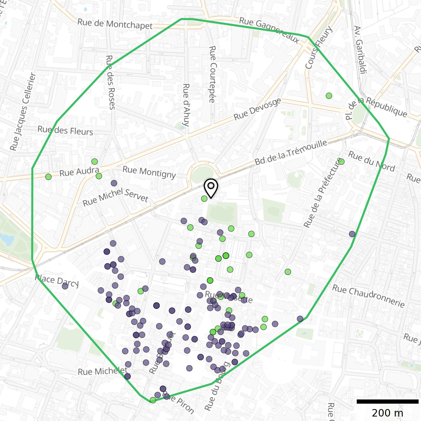 Carte des attracteurs de flux de shopping