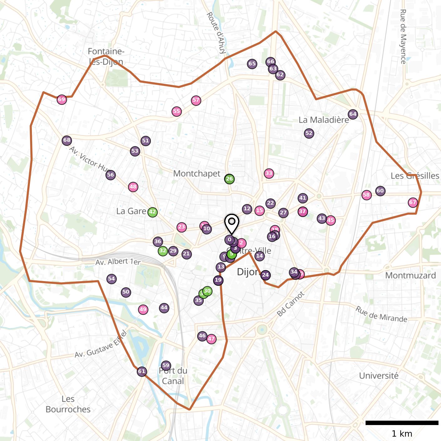 Carte de la concurrence directe en voiture