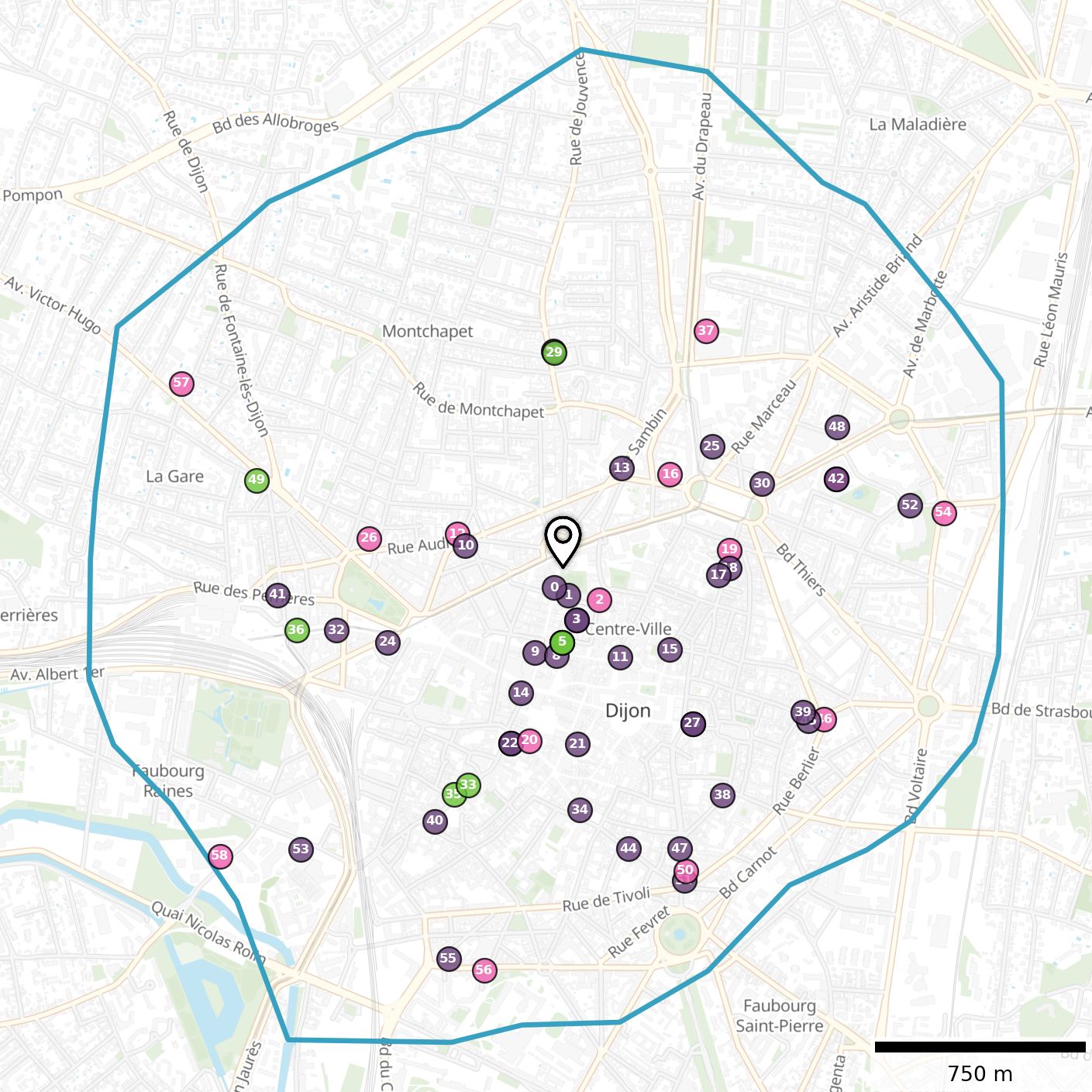 Carte de la concurrence directe à vélo