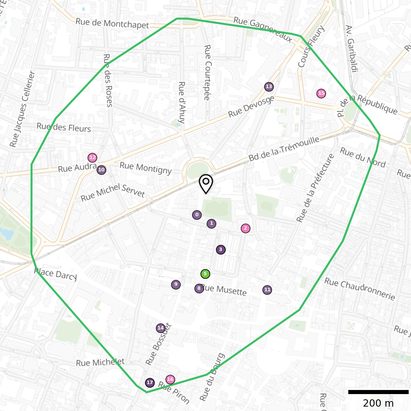 Carte de la concurrence directe à pied