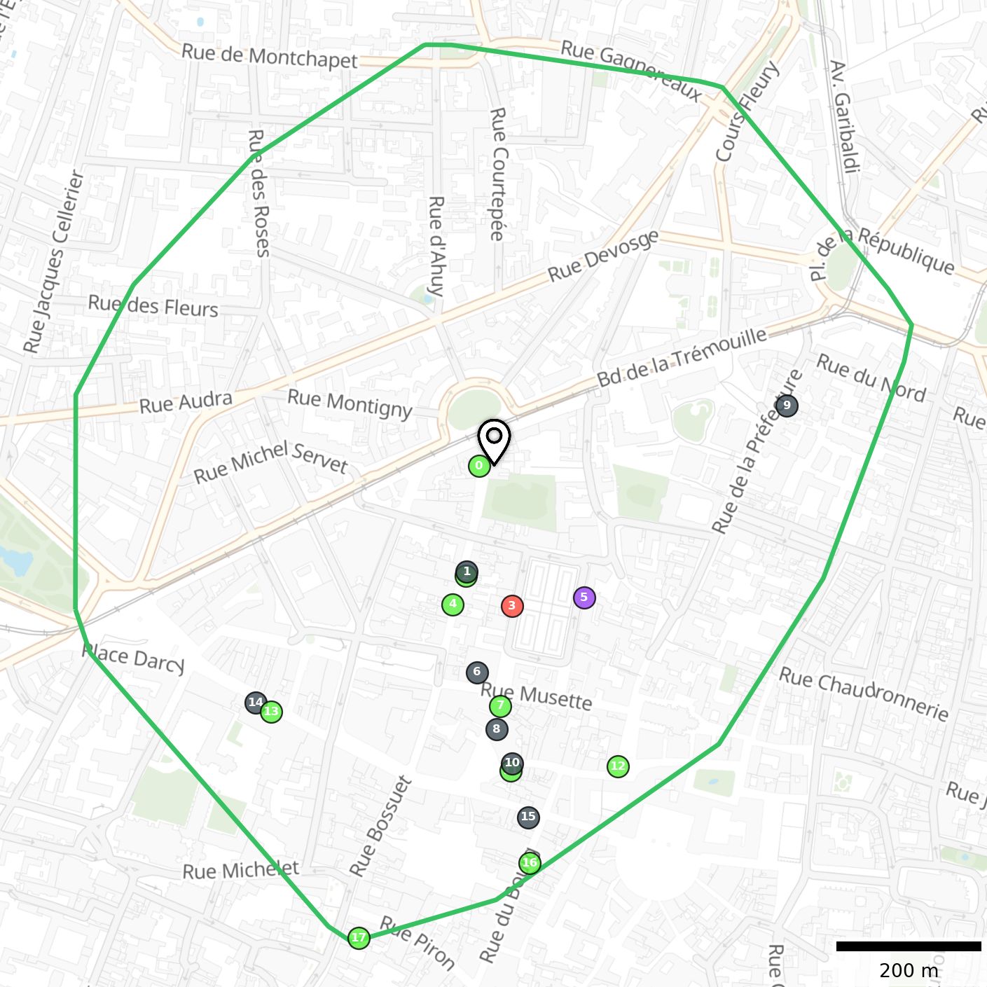 Carte de la concurrence indirecte à pied